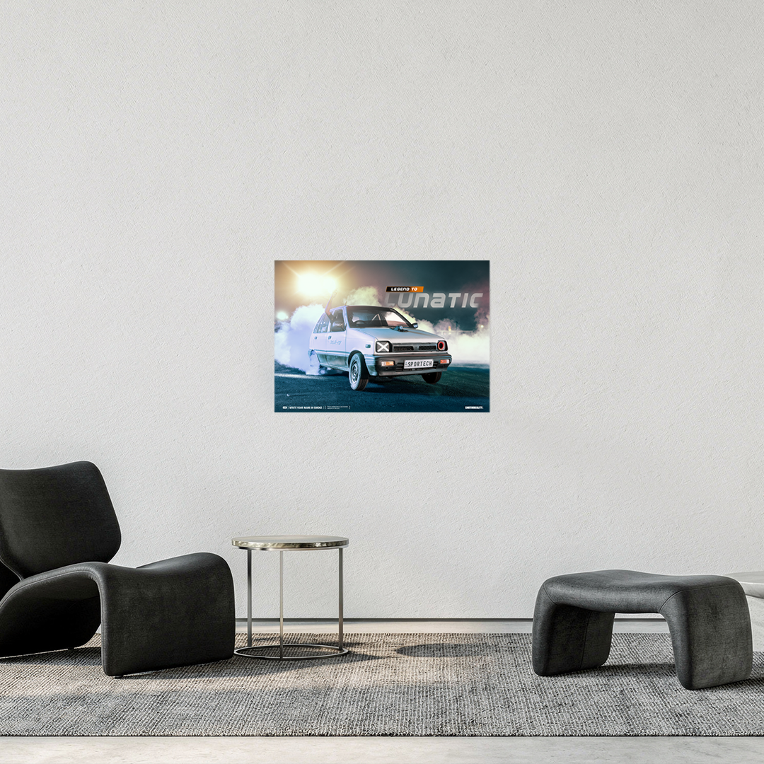 Maruti 800 burnout and donuts poster india — Shot In Reality